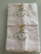 VINTAGE BEAUTIFUL  EMBROIDERED COTTON TWO PILOWCASE NEW OLD STOCK picture