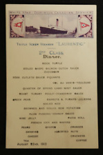 1912 SS Laurentic 2nd Class Dinner Food Menu Steamship Postcard White Star Line picture
