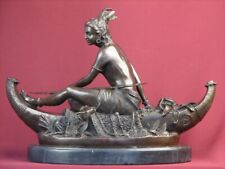 SIGNED BRONZE HIGHLY DETAILED STATUE NATIVE AMERICAN INDIAN ON MARBLE BASE picture