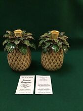 Pineapple Shaped Candlestick Pair, Enameled Copper & Gold Plated Vintage. picture