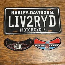 Harley Davidson LIV2RYD Vanity License Plate Decor Motorcycle Plus Two Patches picture