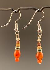 ANCIENT EGYPTIAN CARNELIAN & MUMMY BEAD EARRINGS; 300 BC - 100 AD DELICATE PAIR picture
