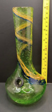 VTG Clear Green w/stripe Heavy Thick Blown Glass 7.5 Tall Hookah? Tobacco? Pics picture