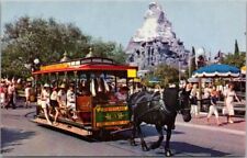 DISNEYLAND Anaheim California Postcard Horse-Drawn Streetcar / Matterhorn - 1961 picture
