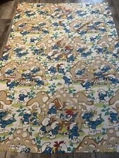 Vintage 80’s The Smurfs Twin Flat Bed Sheet Smurfette Papa Smurf USA picture