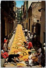VINTAGE CONTINENTAL SIZE POSTCARD FLOWER CARPET ON CORPUS DAY AT SITGES SPAIN picture