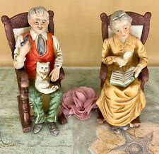 Vintage Japan Porcelain Old Man & Lady Couple in Rocking Chairs Figurines picture