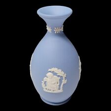 Vintage Wedgwood Blue Jasperware Bud Vase White Cameo - 5” Tall   picture