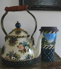MACKENZIE-CHILD'S 2 QT HIGHBANKS TEAPOT/KETTLE AND MATCHING TRAVEL CUP,NEW picture