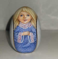 Vintage Russian Wood Carved Angel Egg Signed hand painted Gold Trim picture