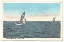  Lake Champlain, NY, 1900s Postcard, Sailboat Star Quality, Hughs, VTG picture