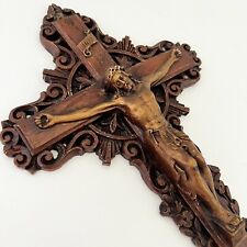 Vintage CRUCIFIX Cross Ornate Wood Wall Hanging 12.5” picture