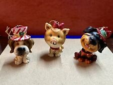Vintage Russ Berrie Miniature Bobblehead Pet Ornaments (Set of 3) 1 Cat, 2 Dogs picture