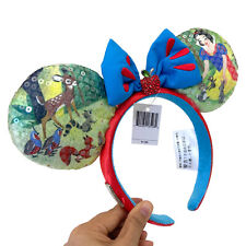 Disney-100th Snow White Princess Sequin Bow Mouse Ears Blue Headband Girl Women picture