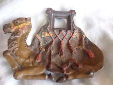 VINTAGE 19thC VICTORIAN COLD PAINTED CAMEL CAST IRON INKWELL STAND OLD ESTATE picture