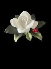 Vintage Boehm Christmas Rose with Holly F434 Made in USA 1997 White Flower picture