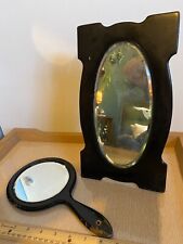 Antique Tabletop Mahogny/Teak Beveled Mirror Glass Shaving Mirror Set picture