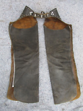 Vintage leather motorcycle chaps, brown, studs, Harley, western picture