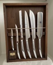 Vintage 6 Pc Mid Century Modern Kitchen Saladmaster Cutlery Knife Set Wood Case  picture