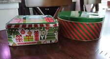 Lot of 2 Greenbriar International Christmas Tins Happy Holidays Joy Red & Green picture