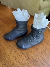 Vintage Ceramic Baby Shoes Pair Victorian/Antique Decor 4 Button High Top Boots picture