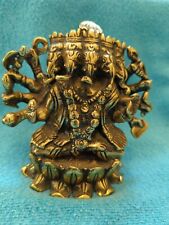 Vtg Lord 5 Faces Lord Ganesh on Lotus solid Brass Statue 6