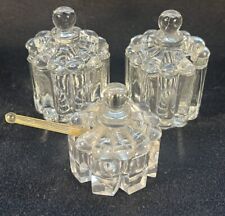 3 Heisey Glass Crystolite Condiment Jar Cover Ribbed Edges Salt Cellar, Mustard picture