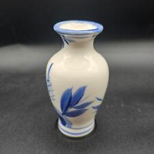 Vintage Mid Century Hand Painted Small Bud Vase Blue White Floral picture