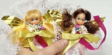 2 Vintage Doll Head Homemade Ornaments Angels Rubber Face Girls Lace Ribbon picture