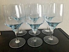 6 Classic Elegant Blue Tint Crystal Wine Glasses 8.25