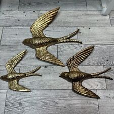 Vintage Burwood 1984 Flying Birds Wall Decor Set of 3 Gold Tone picture