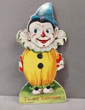 Vintage Die Cut Valentines Card 1940s Clown With Movable Head Shifting Eyes Used picture