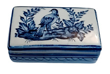 Vintage Hand Painted Decorative Ceramic Trinket Box Blue White Made in Portugal  picture