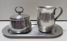Vintage Artisan Aluminum Metal Cream & Sugar Set with Lid & Serve Tray Boat RV picture