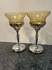 Vintage 1940s Art Deco Farberware Chrome Wine Cordial Cocktail Glass Amber MINT picture