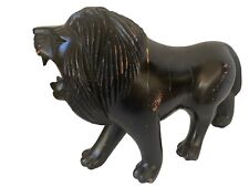 Carved Lion Big Cat Wood Figurine Wood Carving Black Arts And Crafts 60's 70's picture