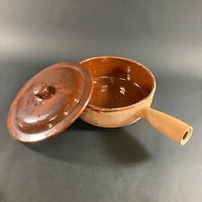 VINTAGE ANTIQUE VALLAURIS TERRACOTTA CLAY POELON LIDDED SAUCEPAN MADE IN FRANCE picture
