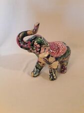 Vintage La Vie Elphant Figurine Patchwork Flowers & Fruit  Ceramic 8