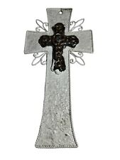 Western Country Americana Cross Crucifix Rustic Design Metal White 14x7” Antique picture