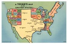 Vintage Humor Postcard A Texan's Map Of The US Comic Texas picture