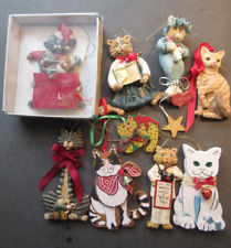 LOT of 9 Asst Kurt S. Adler Vintage Wood Striped Cat & Kitty Whiskers Ornaments picture