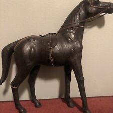 Vtg Handmade Leather Wrapped Horse Figure Statue w/saddle 13” Tall-Tear on leg picture