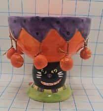 VTG Retro Cheshire black cat Halloween candy bowl Margarita Glass READ  picture