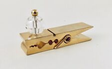Gorgeous Retro Brass Paperclip Clothespin Polished Gold Tone w Swarovski Crystal picture