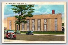 North Carolina High Point Post Office Vintage Cars Linen Postcard picture