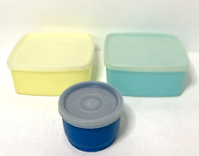 Tupperware Mixed Lot of 3 Lt Blue 311-56 Yellow 311-53 Blue Snack 1229-4 w/ Lids picture
