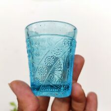 Vintage Blue Glass Tequila Shot Tumbler Floral Design Barware Collectible GT25 picture