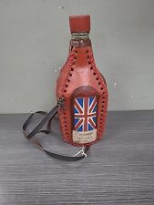 Vintage Caymen Island Leather Wrapped Bottle Union Jack Parrot Red picture