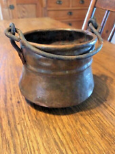 Vintage MINI Primitive Copper Cauldron Pot Bucket Wrought Iron Handle  3 x 4 picture