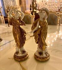 Pair of Gold Gilded Antique Italian Capodimonte Female Porcelain Figurine picture